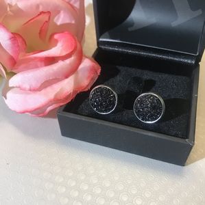 Black Druzy Stone Stud Earrings